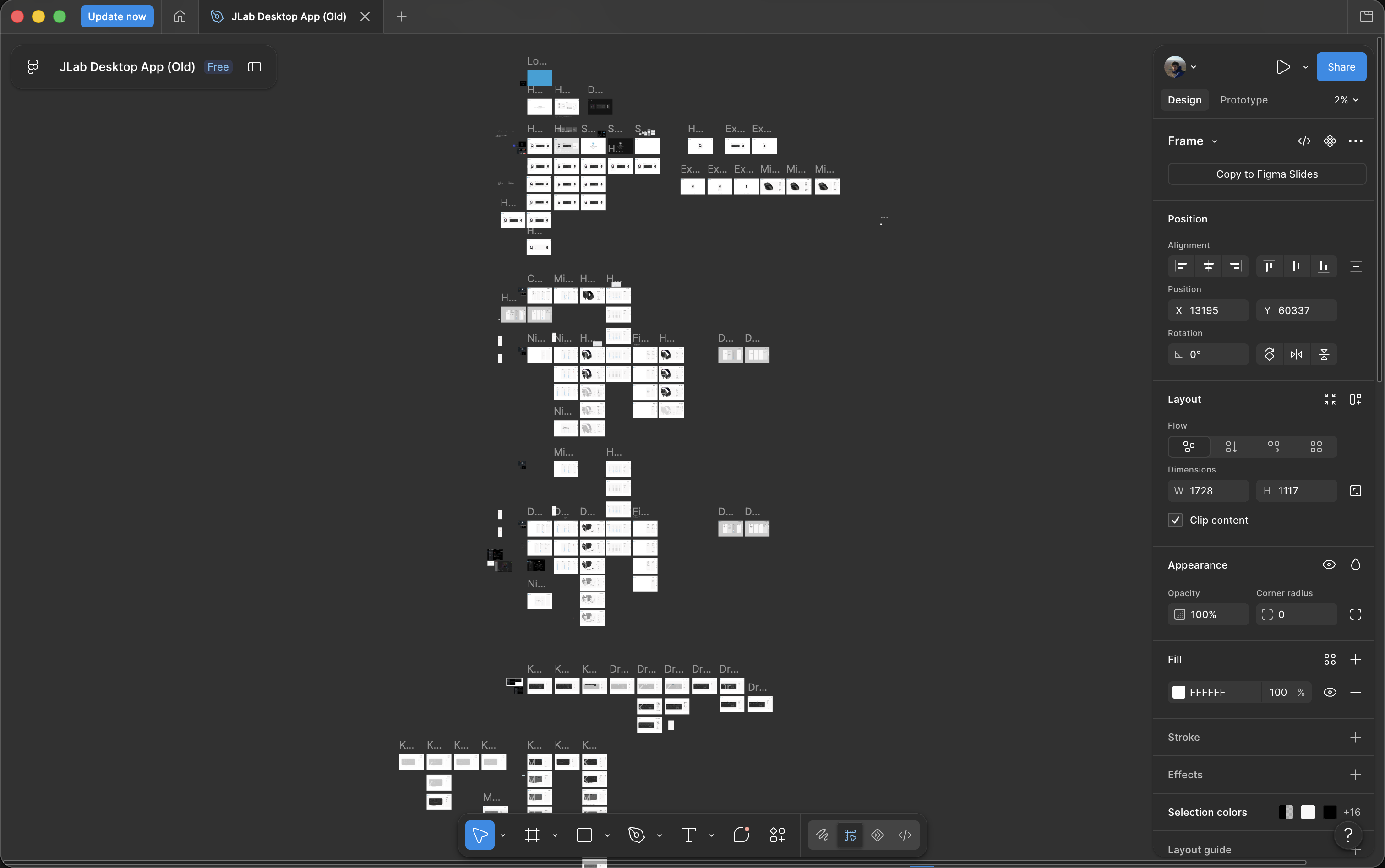 An overview of device screens and flows on a design board