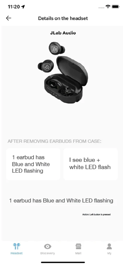 An early screen asking which lights you see on the earbuds