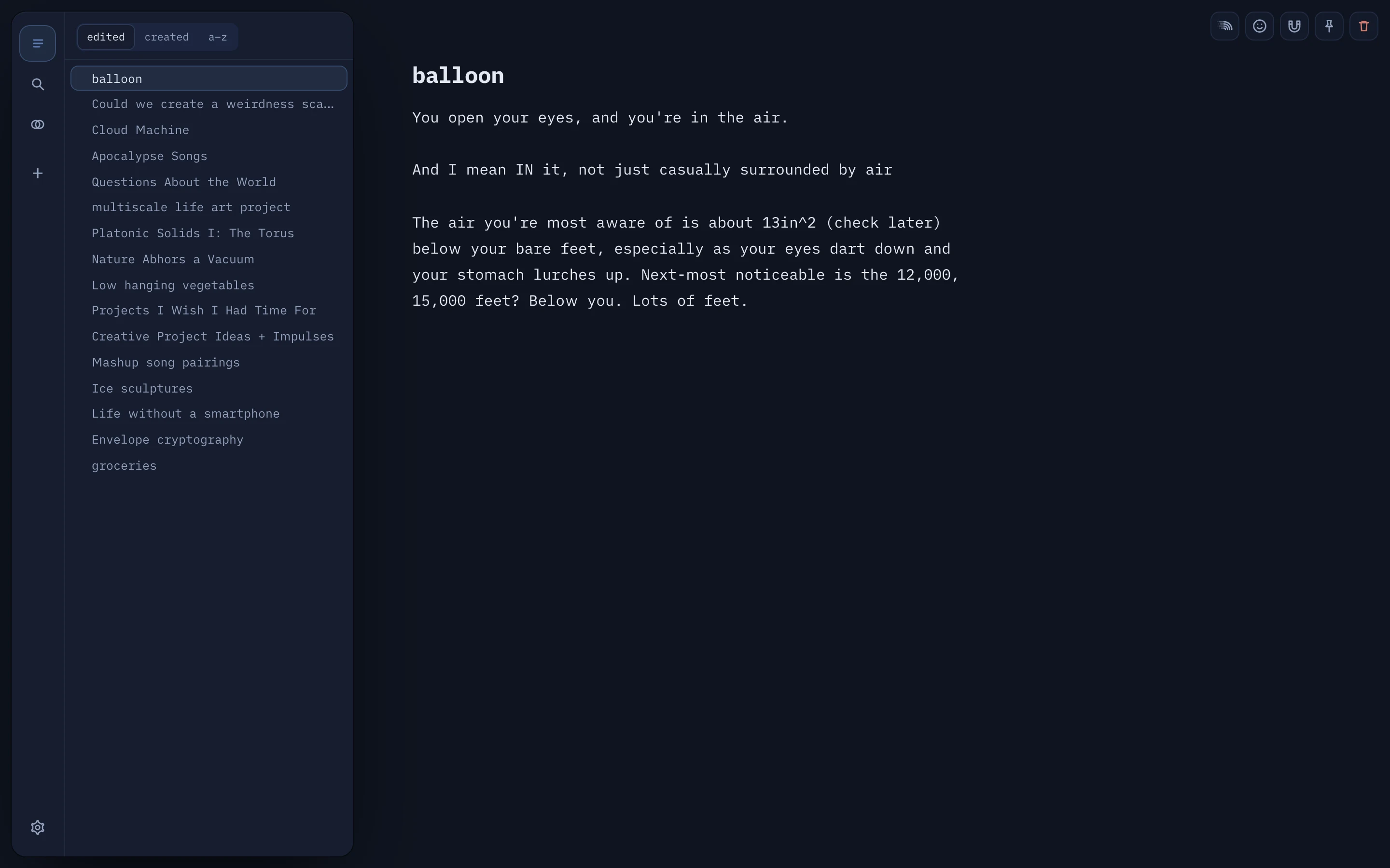 ur notebook on desktop in dark Ink, showing a note titled balloon